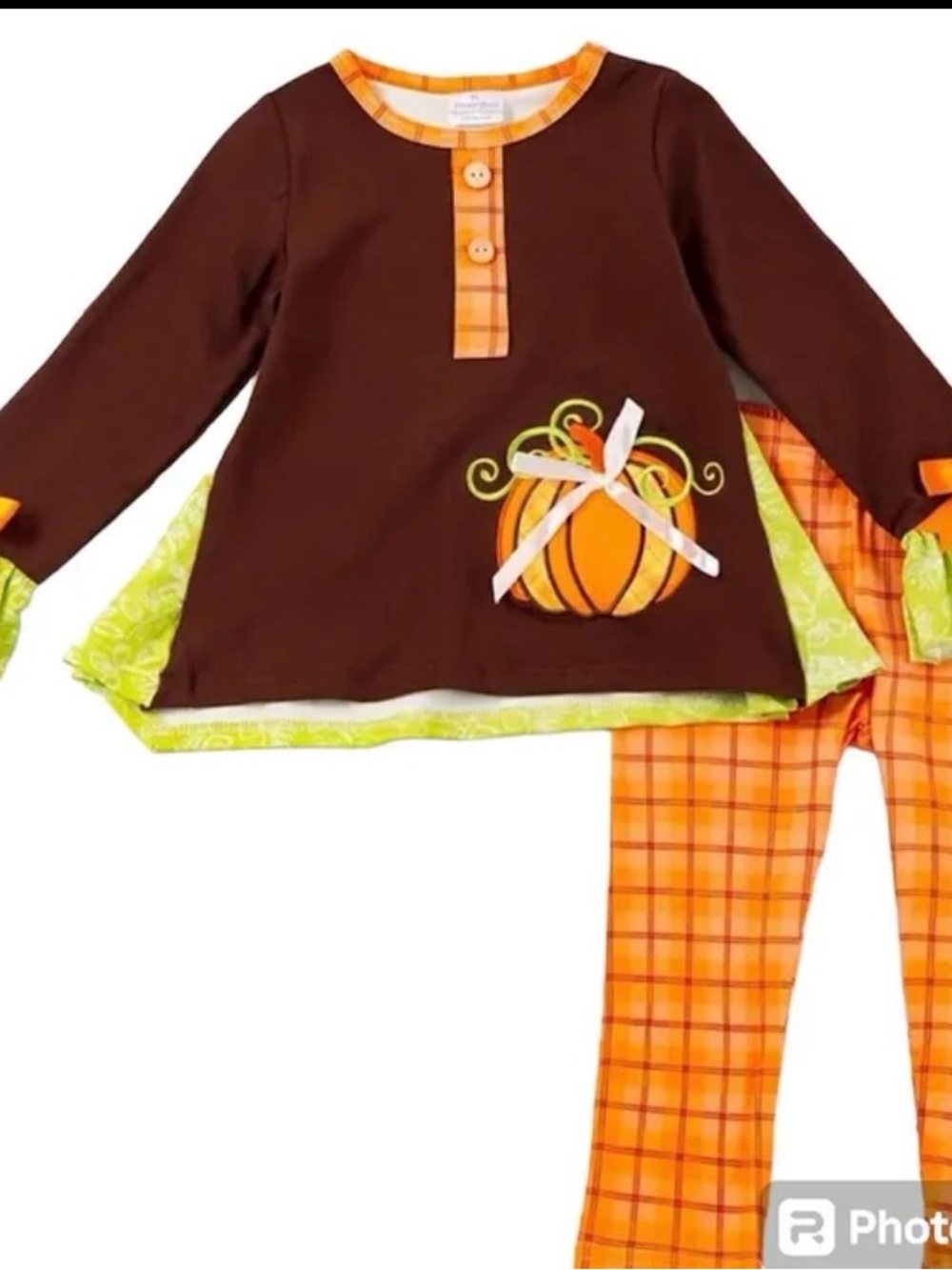 New Boutique Girls 2Pc Tunic Gingham Pants Fall Halloween Thanksgiving Outfit 2T